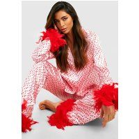 Womens Valentines Premium Heart Feather Pyjamas - Pink - 10, Pink | Boohoo.com (UK & IE)