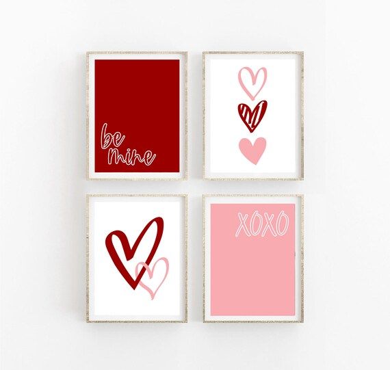 Valentine's Day Art Print Download Set of 4 / Red Be Mine | Etsy | Etsy (US)