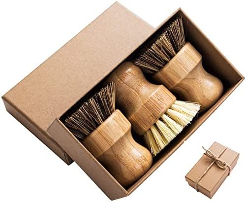 Palm Pot Brush- Bamboo Round 3 Packs Mini Dish Brush Natural Scrub Brush Durable Scrubber Cleanin... | Amazon (US)