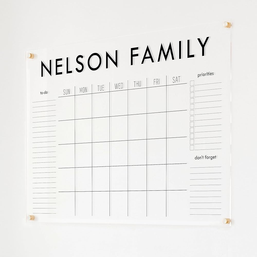 Large Acrylic Calendar, Dry Erase Monthly Acrylic Calendar, Dry Erase Wall Calendar | Amazon (US)