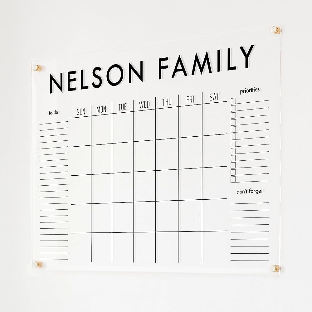 Large Acrylic Calendar, Dry Erase Monthly Acrylic Calendar, Dry Erase Wall Calendar | Amazon (US)