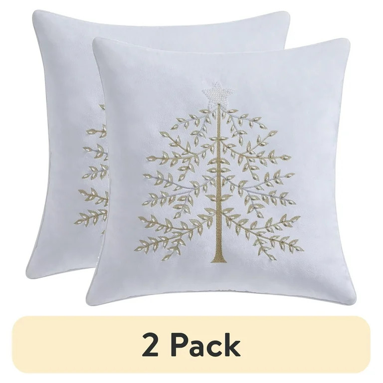 (2 pack) My Texas House Margaret 20" x 20" Ivory Velvet Embellished Tree Decorative Pillow | Walmart (US)