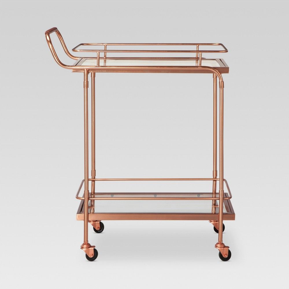 Metal, Glass, and Leather Bar Cart - Rose Gold - Threshold | Target