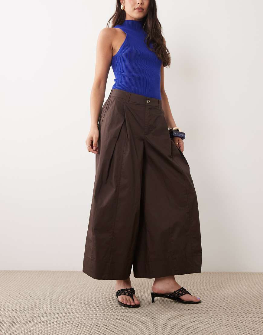 ASOS DESIGN wide leg culotte pants in chocolate-Brown | ASOS (Global)