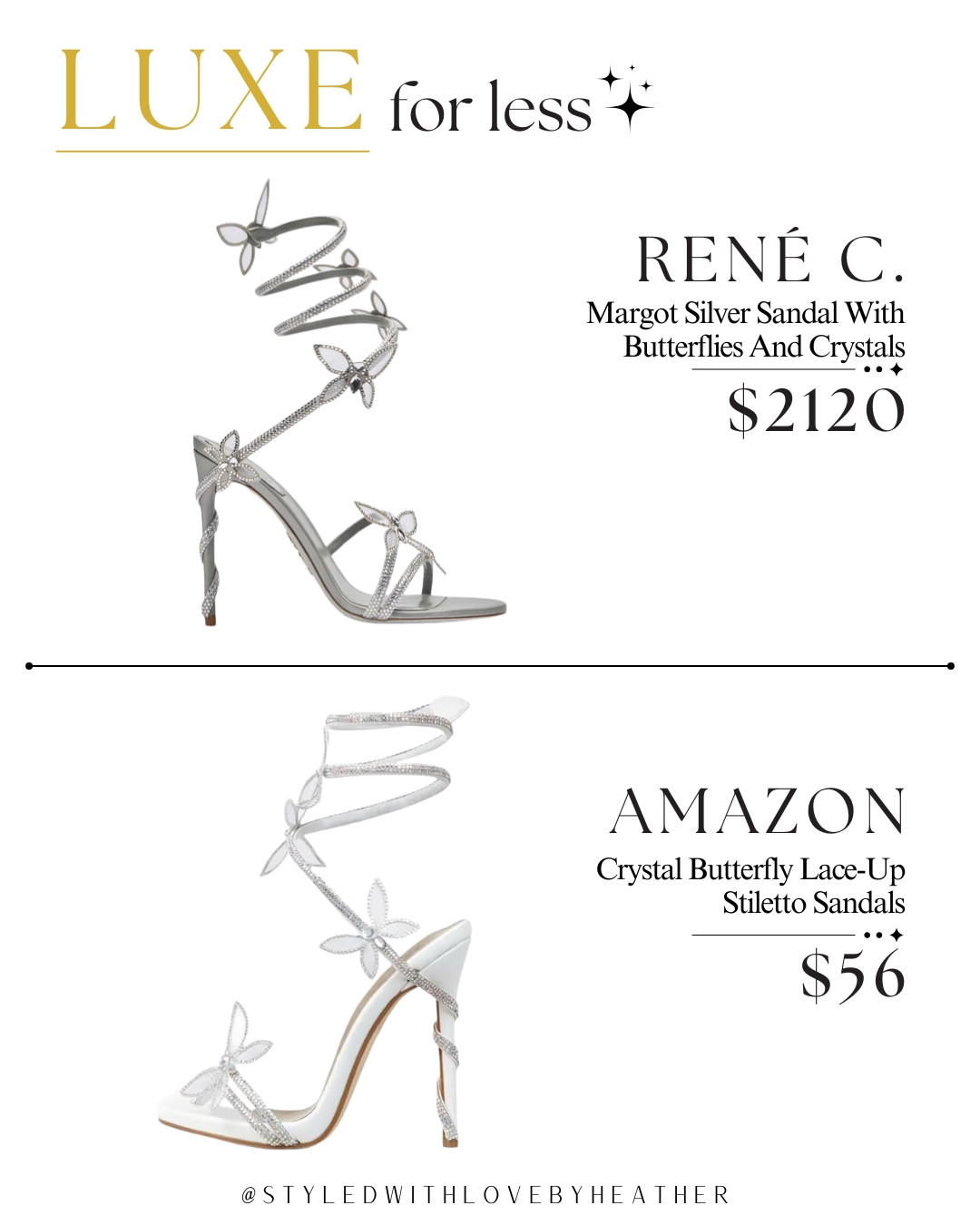  These look like something straight out of a fairytale. 🦋✨ The crystal butterflies and wraparound straps give the Amazon pair such a dreamy statement look for $56 compared with $2,120. Would you wear these for date night, a wedding, or vacation? Tell me below + shop the affordable pair through my link!
Follow me in the @LTK shopping app to shop this post and get my exclusive app-only-content!

#LTKdayinmylife #LTKootd #LTKSaleAlert
