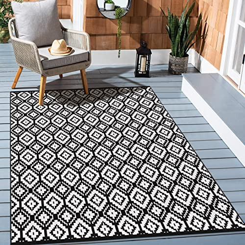 Uphome Indoor Outdoor Rug 4' x 6' Black and White Farmhouse Patio Rug Boho Diamond Cotton Woven Area | Amazon (US)