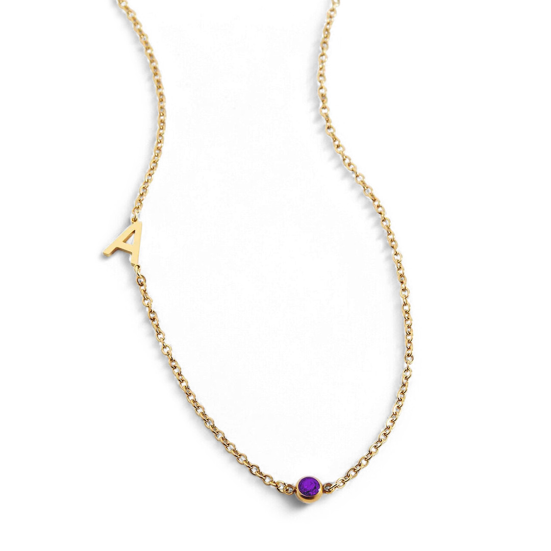 Initial Necklace with Birthstone Accent | Mint & Lily