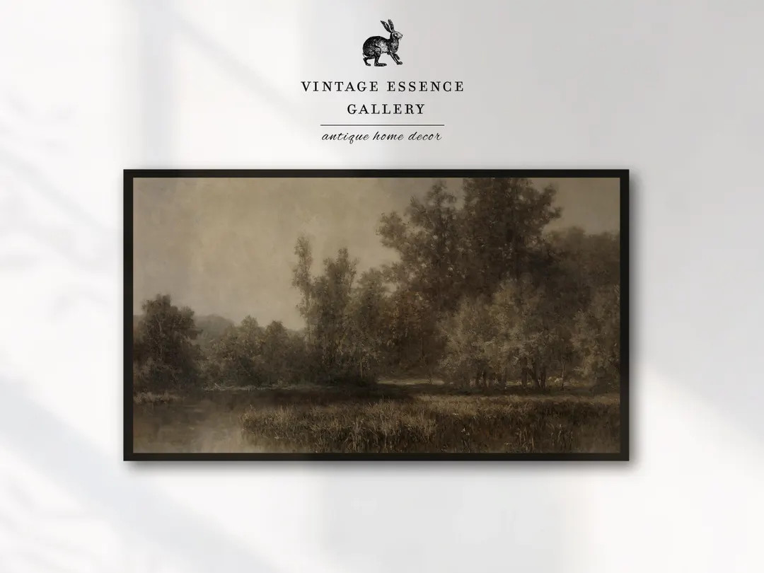 Samsung Frame TV Art Vintage Forest Trees Landscape Neutral Green Tones Pastoral Scene Oil Painti... | Etsy (US)