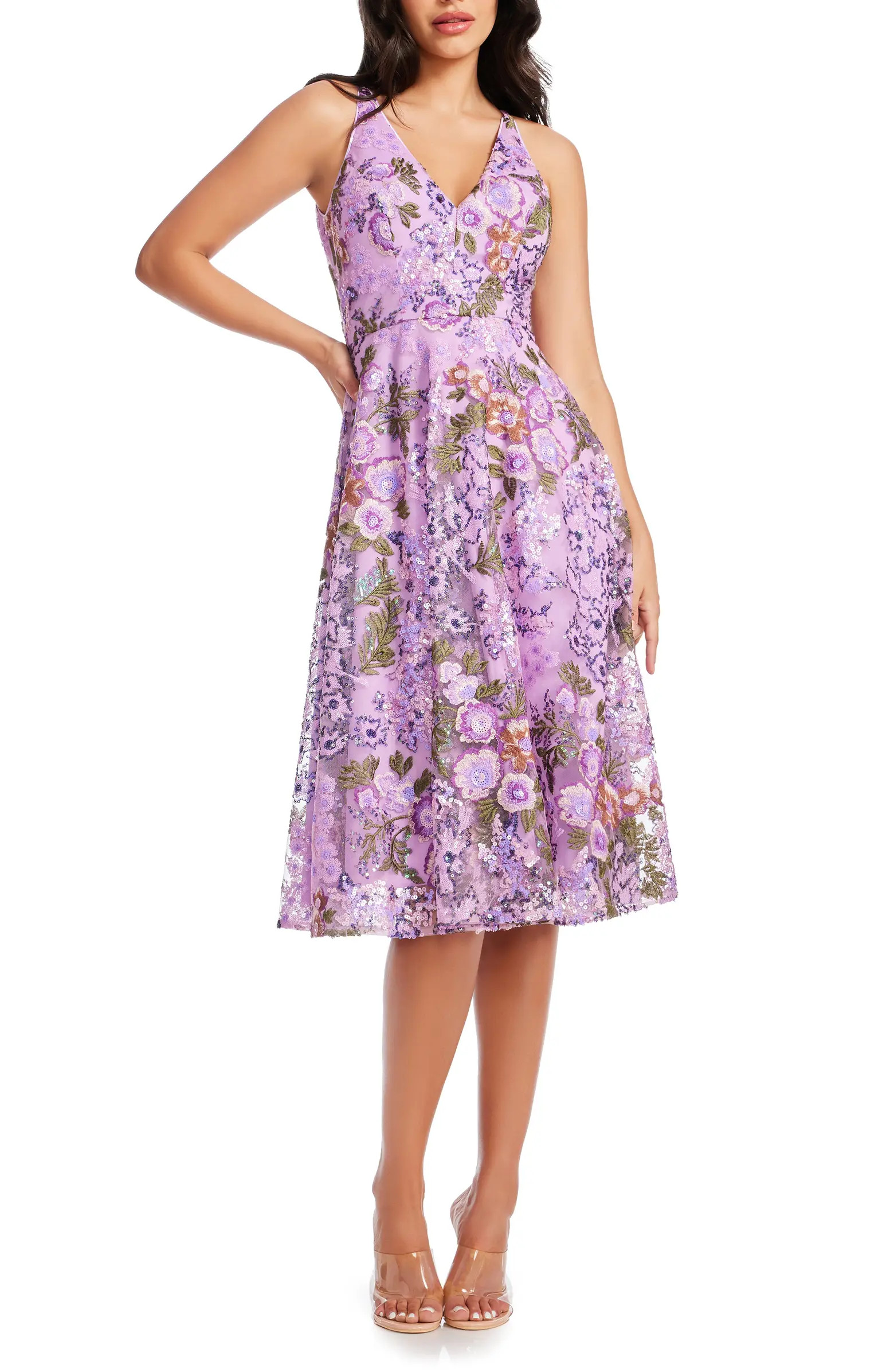 Elisa Floral Sequin Embroidered Cocktail Dress | Nordstrom