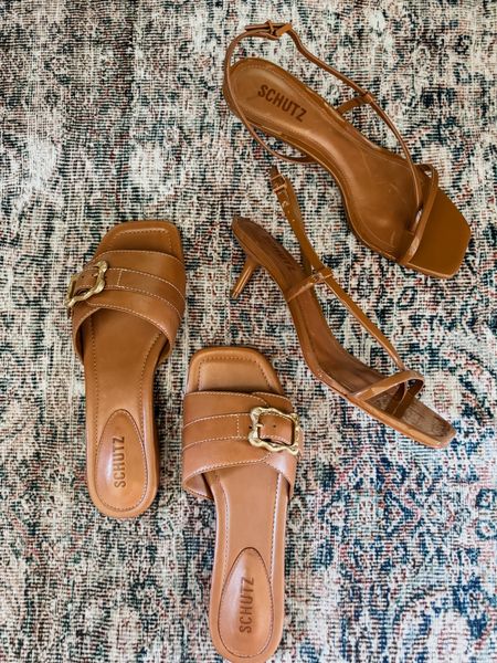 Summer sandals. Cognac brown sandals. Kitten heel sandal. Slide sandal. 
Both fit TTS

#LTKshoecrush #LTKover40 #LTKSeasonal