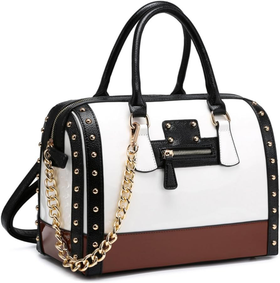 Dasein Barrel Bags for Women Shiny Patent Faux Leather Handbags Top Handle purse Rivet Decoration... | Amazon (US)