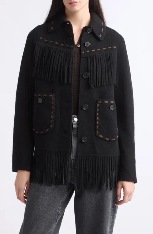 GUEST IN RESIDENCE Western Fringe Wool and Cashmere Blend Jacket in Black at Nordstrom, Size Large | Nordstrom