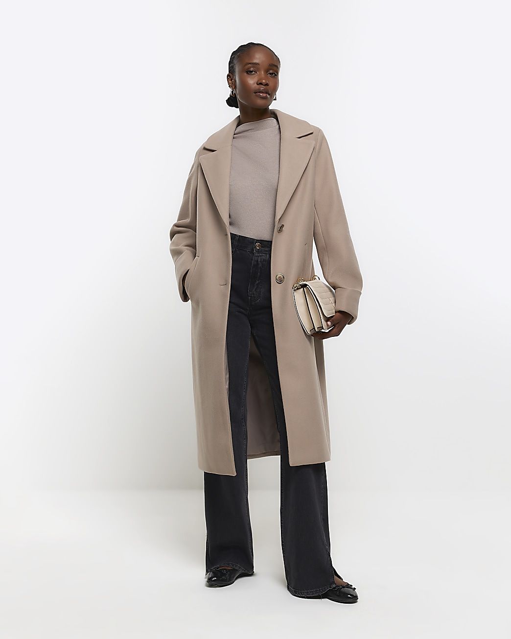 Brown roll sleeve longline coat | River Island (UK & IE)