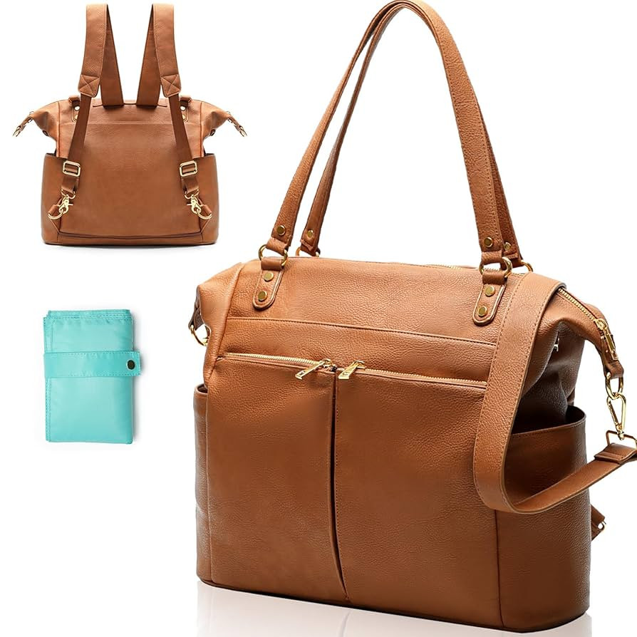 MOMINSIDE Diaper Bag Tote, 4 in 1 Leather Diaper Bag Backpack with 14 Pockets, Convertible Baby B... | Amazon (US)