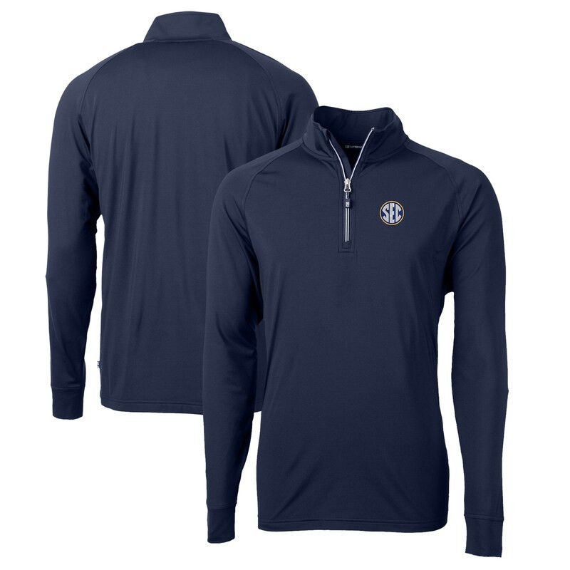 Men's Cutter & Buck Navy SEC Gear Adapt Eco Knit Stretch Recycled Half-Zip Pullover Top | Fanatics