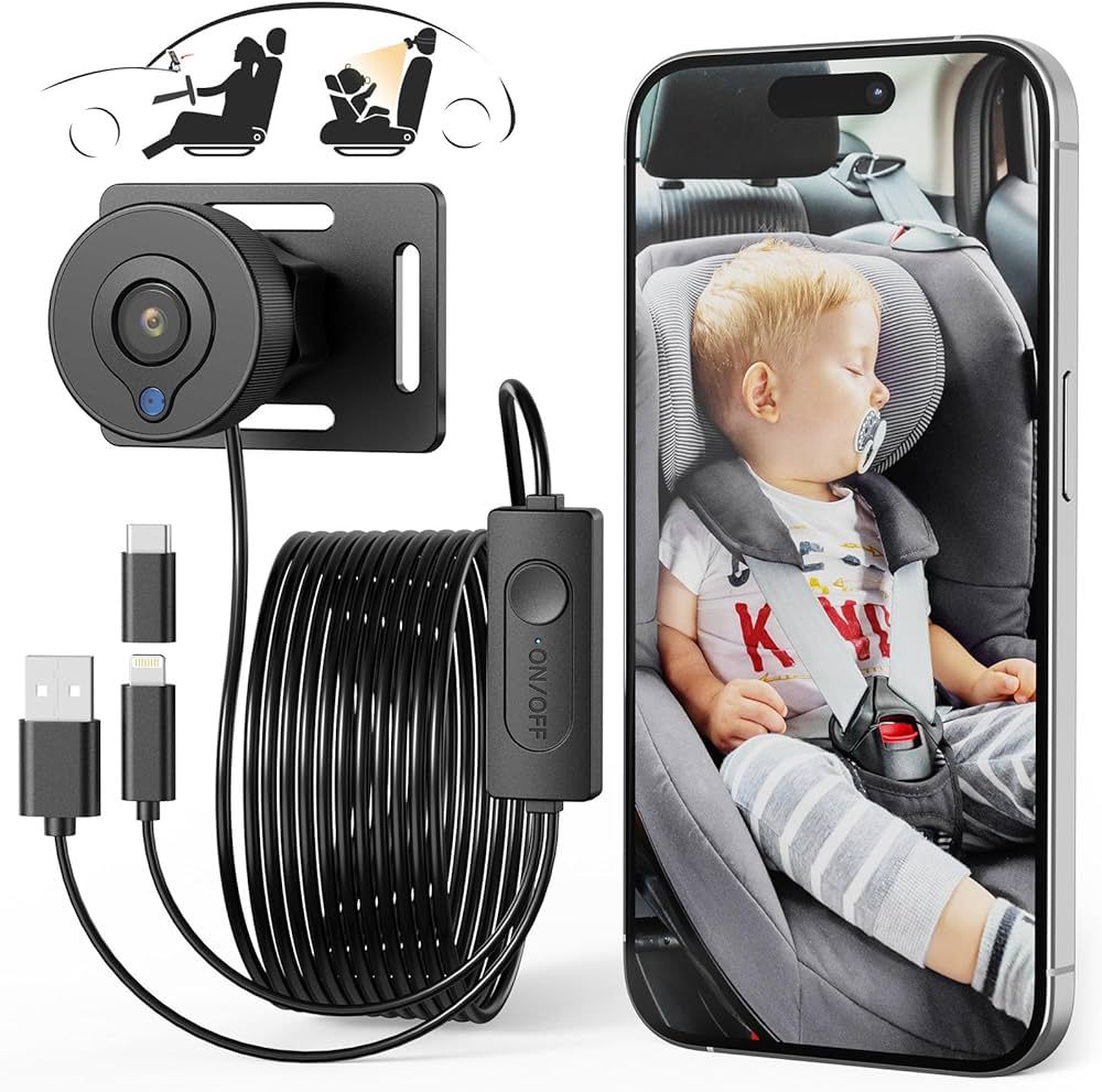 HNSEM Baby Car Camera for iPhone - 360°Rotating USB Plug and Play Easy Install 3 Mins 1080P Rear... | Amazon (US)