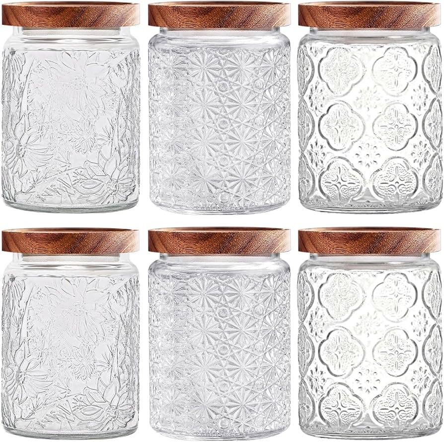 Vintage Glass Jars with Wooden Lids, 6 Pack 24 oz Airtight Glass Food Storage Containers Sets for... | Amazon (US)