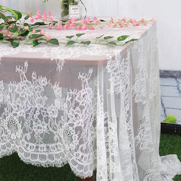 Lace-Tablecloth-Rectangular 60x120-Inch White Rectangle Overlay Tea Tablecloth Lace Tablecloths Long | Amazon (US)