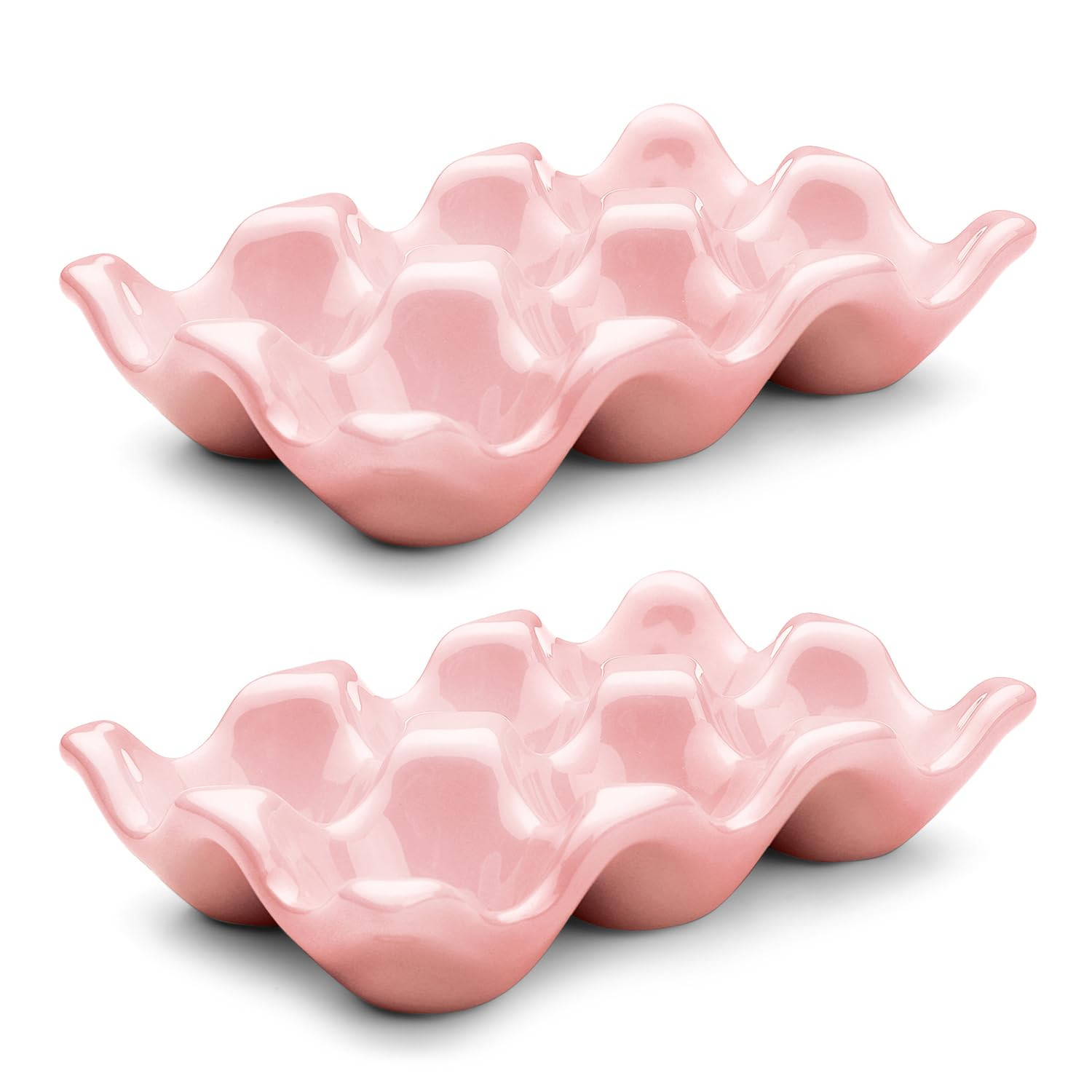 Flexzion Ceramic Egg Tray - 6 Egg Capacity Half Dozen Holder, Red Decorative Serving Dish and Sto... | Amazon (US)