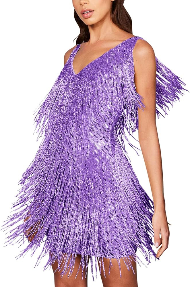 Sequin Cocktail Dresses Flapper Dresses 1920s Gatsby with All-Over Fringe Mini Dresses Prom Party... | Amazon (US)