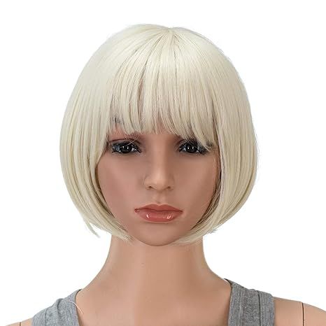 SWACC 10 Inch Short Straight Bob Wig with Bangs Synthetic Colorful Cosplay Daily Party Flapper Wi... | Amazon (US)