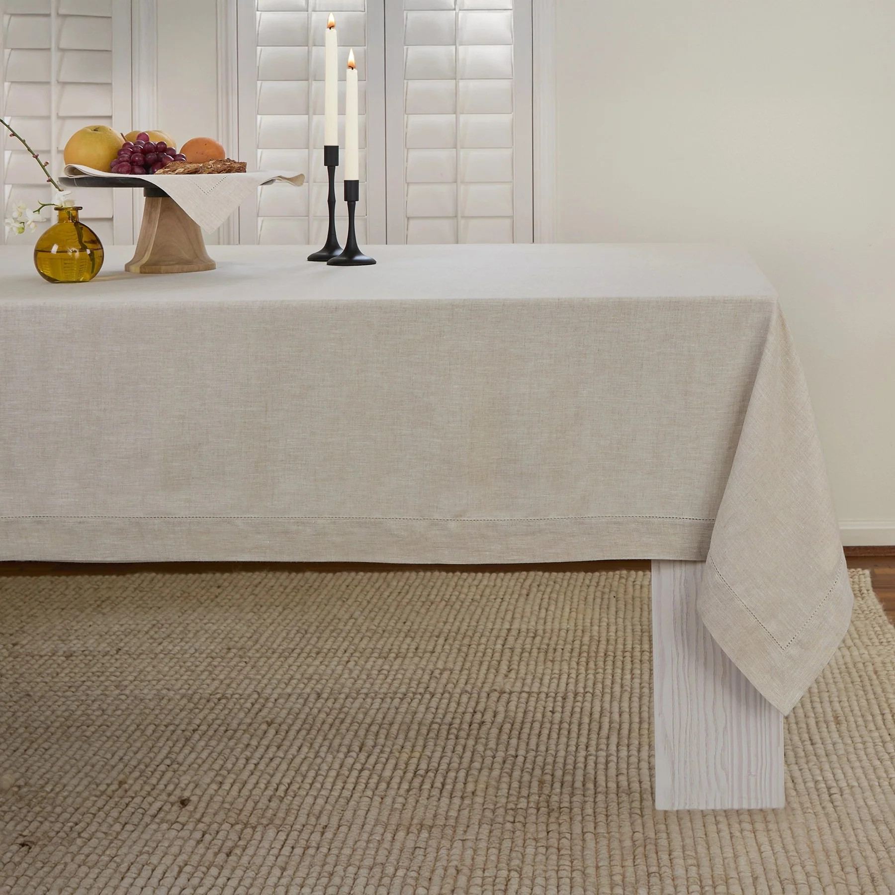 Classic Hemstitch Linen Tablecloth | 100% Natural Linen | Solino Home | Solino Home