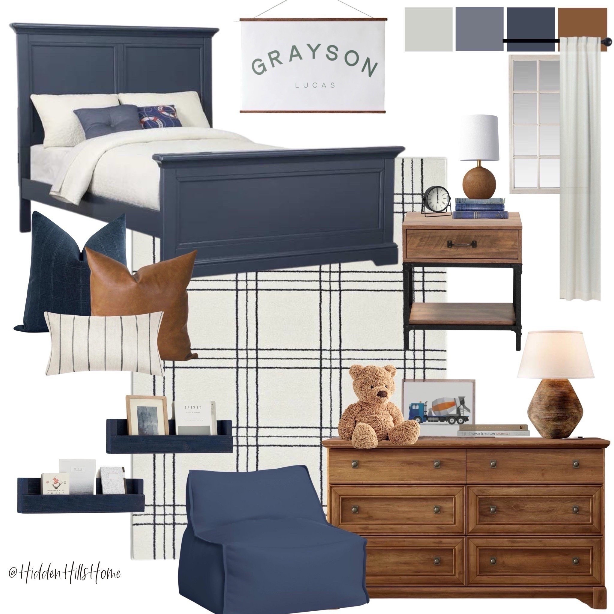 Boys bedroom decor, boys room mood board, kids bedroom, navy blue and brown bedroom, boys room decor ideas #boysbedroom 



#LTKKids #LTKHome #LTKSaleAlert