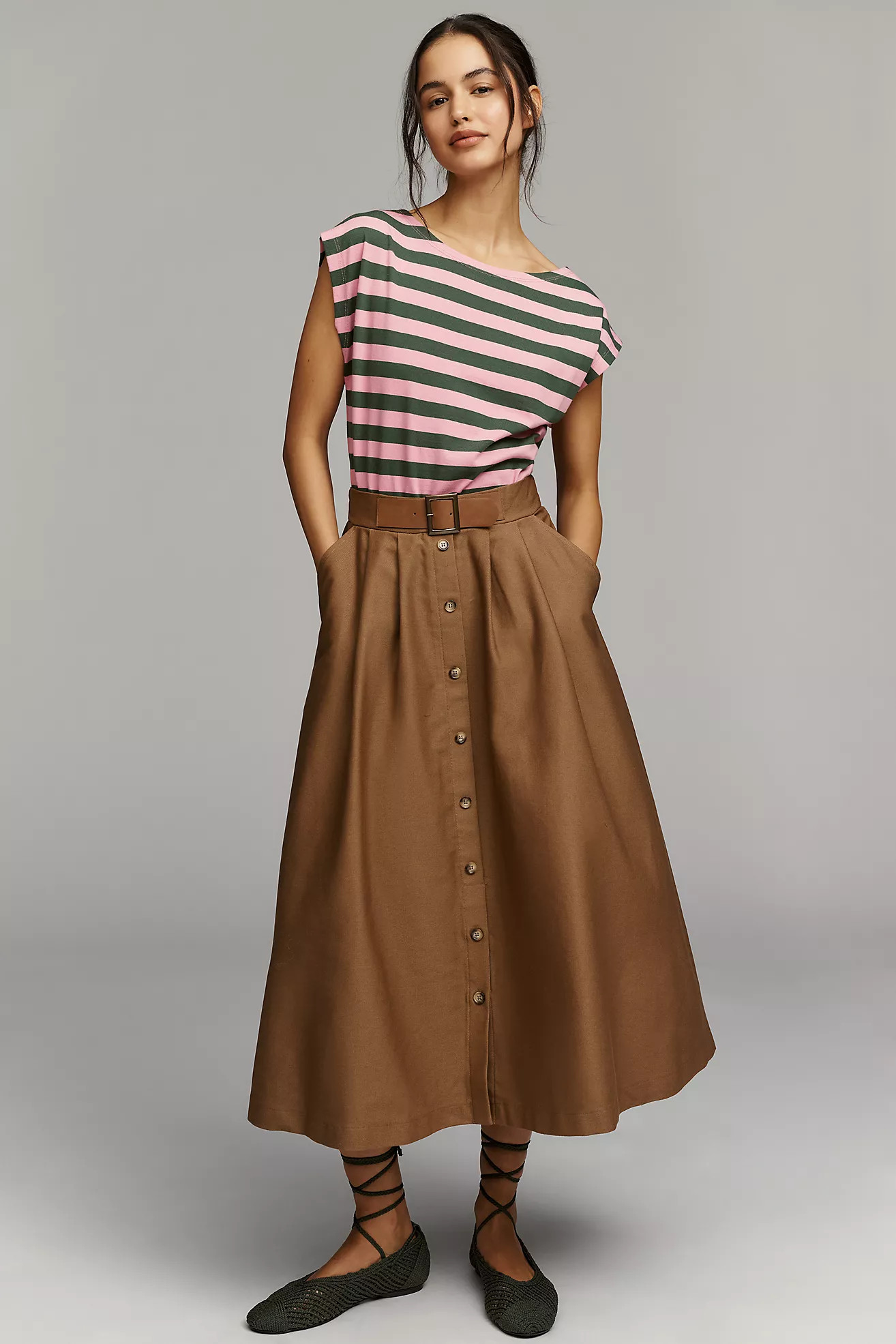 By Anthropologie Sleeveless Twofer A-Line Midi Dress | Anthropologie (US)