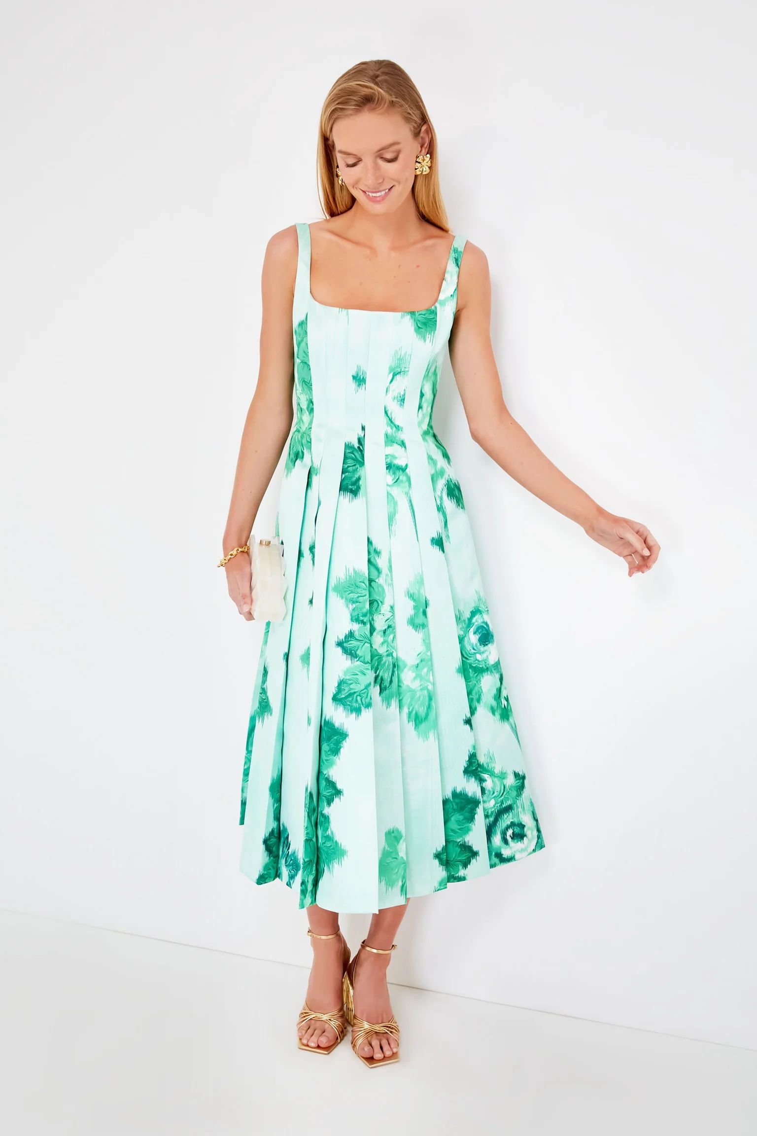 Giant Moire Roses Emerald Adele Dress | Tuckernuck (US)