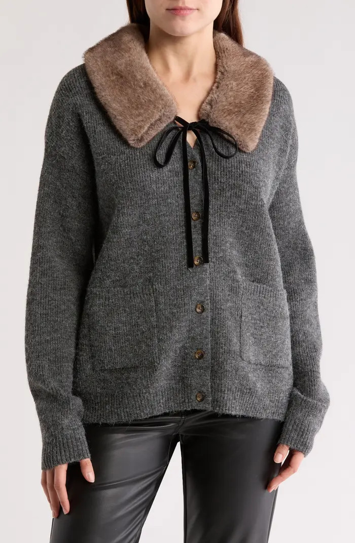 Faux Fur Trim Cardigan | Nordstrom Rack