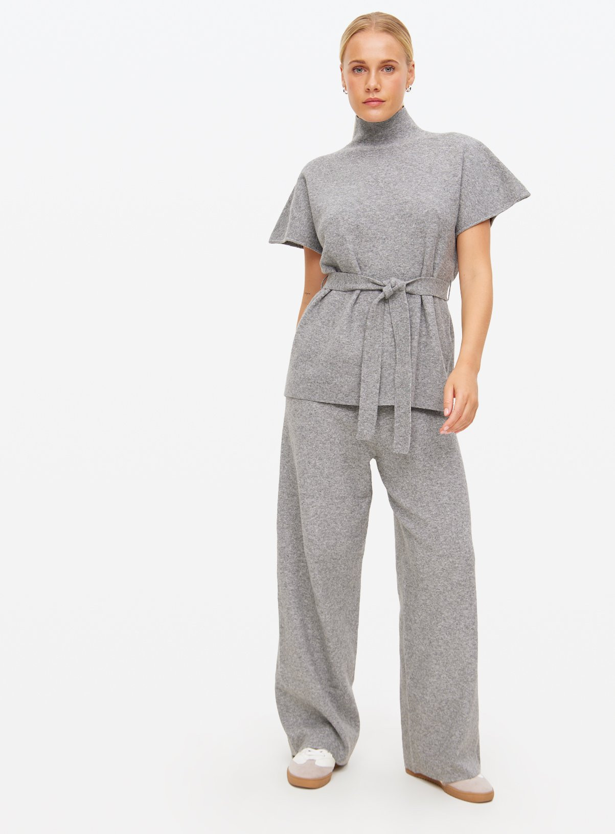 Grey Compact Knit Wide Leg Co-ord Trousers | Tu Clothing