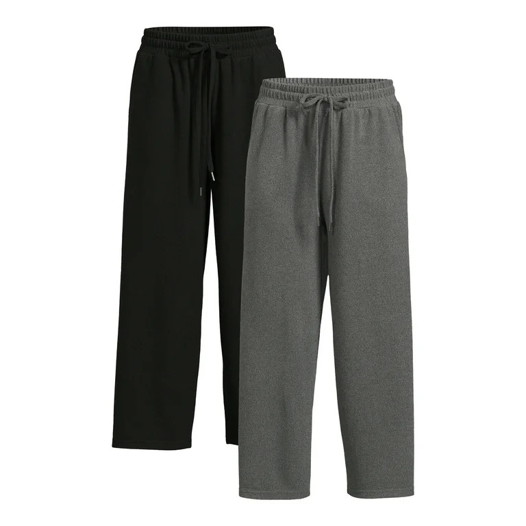 Time and Tru Women's Super Soft Hacci Cropped Wide-Leg Pants, 24” Inseam, 2-Pack, Sizes XS-XXL | Walmart (US)