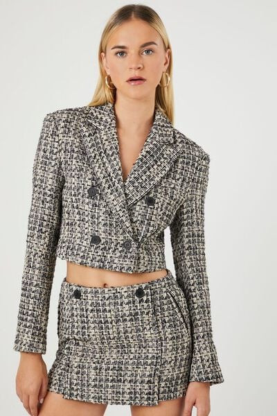 Cropped Double-Breasted Tweed Blazer | Forever 21 | Forever 21 (US)