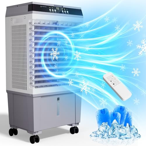 Uthfy Swamp Cooler Air Conditioner, Evaporative Air Cooler with 5.3 Gallon Water Tank, 4 Ice Box, Remote, 12H Timer, 120°Oscillation, Portable Cooling Fan with 3 Speeds for Bedroom Home Office | Amazon (US)