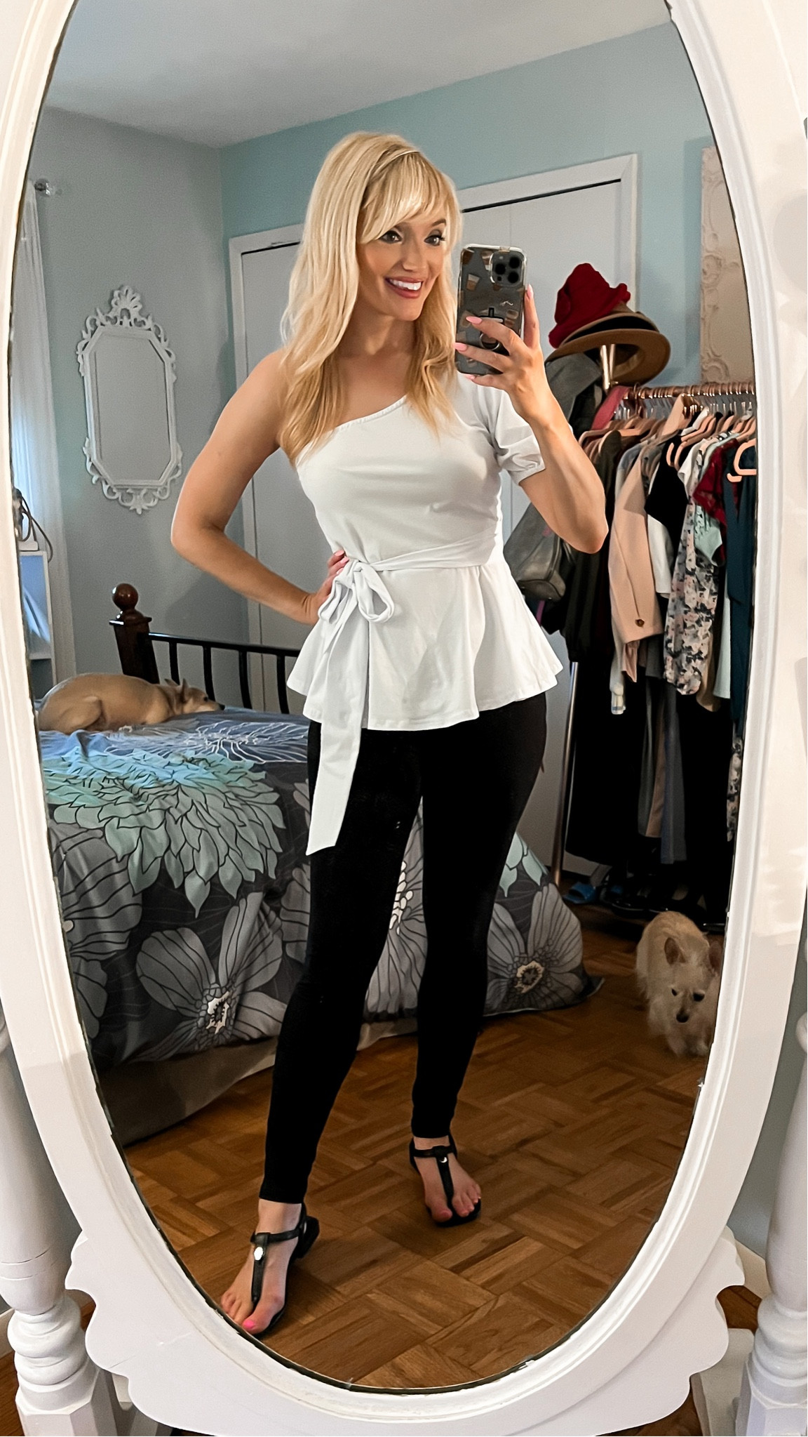 White one shoulder peplum top - one shoulder top - leggings - summer sandals - summer tops - date night outfit - Amazon Fashion - Amazon finds 

#LTKunder50 #LTKstyletip #LTKSeasonal