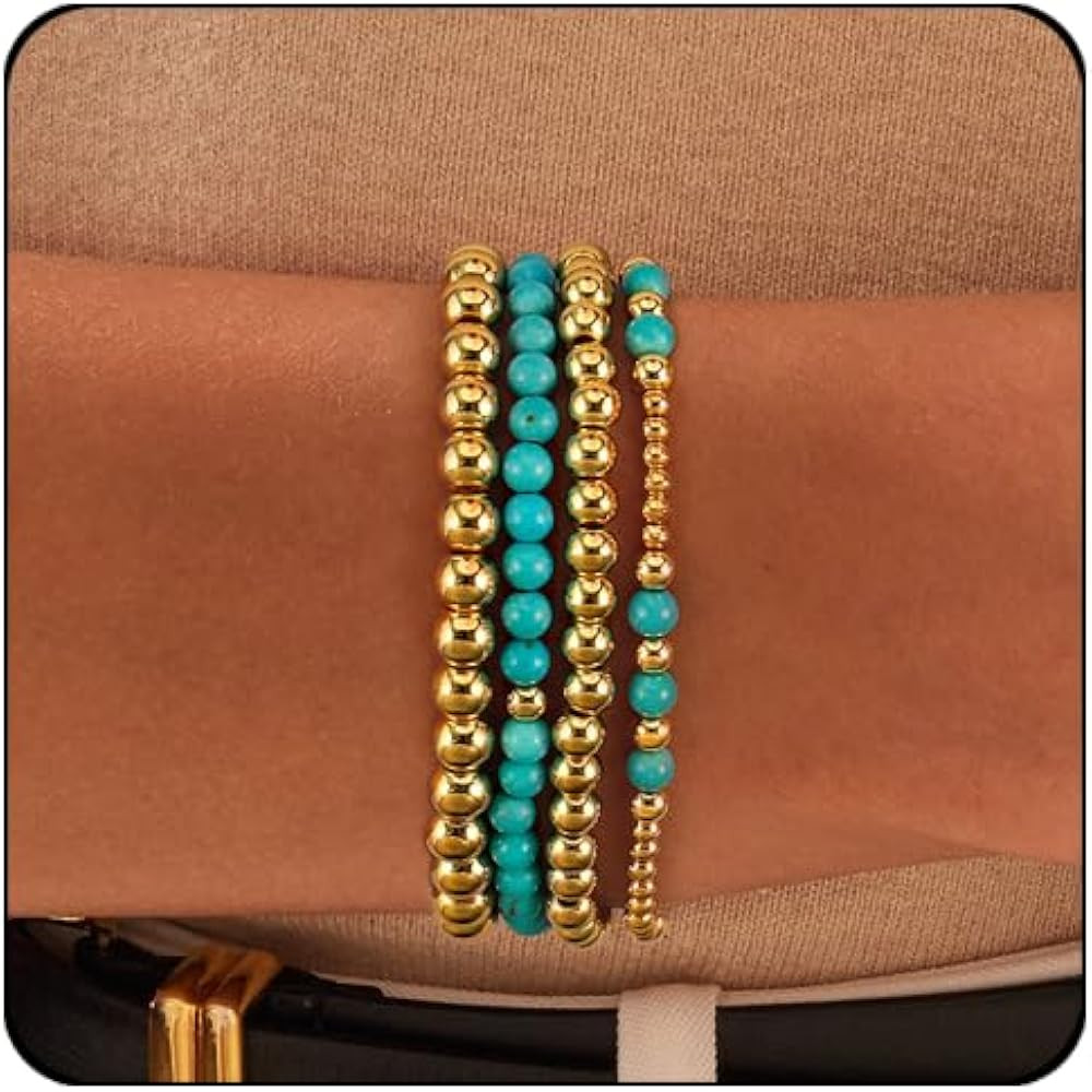 Elegance 11 designs Gold Beaded Bracelets For Women Natural Stone Stretch 14k Gold Plated Bead Ba... | Amazon (US)