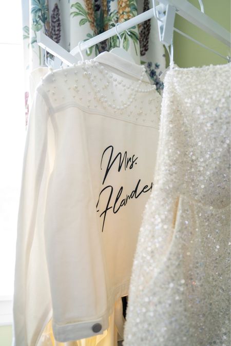 Mrs. Custom white denim jacket, bride denim jacket, custom white pearl jacket 

#LTKwedding #LTKstyletip #LTKsalealert