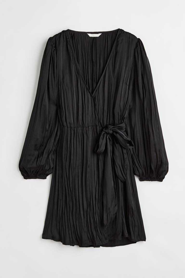 Balloon-sleeved Wrapover Dress - Black - Ladies | H&M US | H&M (US + CA)