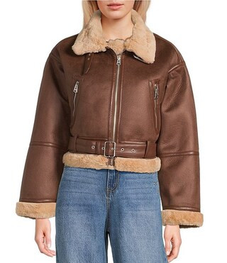 Faux Fur Belted Faux Suede Jacket | Dillard's