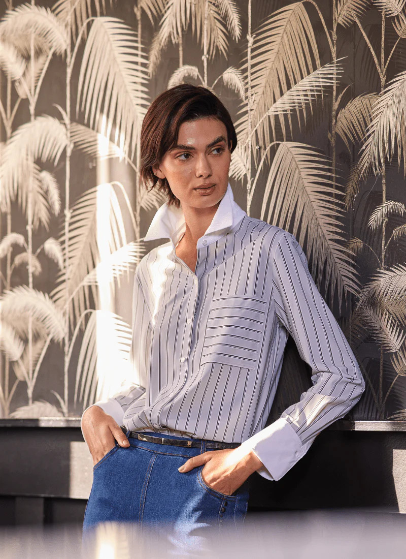 Executive Stripe & White Collar Cropped Schiffer | Lysse NY