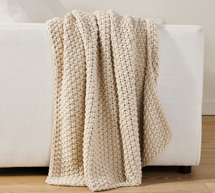 Bayside Seed Stitch Throw Blanket, 44 x 56"", Ivory | Pottery Barn (US)