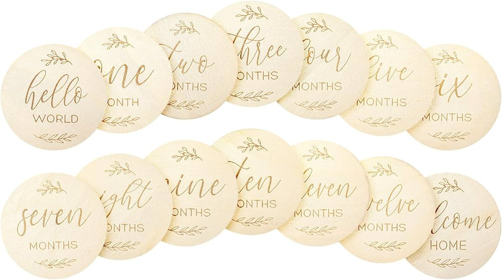 7 Pcs Wooden Baby Milestone Cards Baby Months Signs, Double Sided Milestone Baby Cards, 10cm Roun... | Amazon (UK)