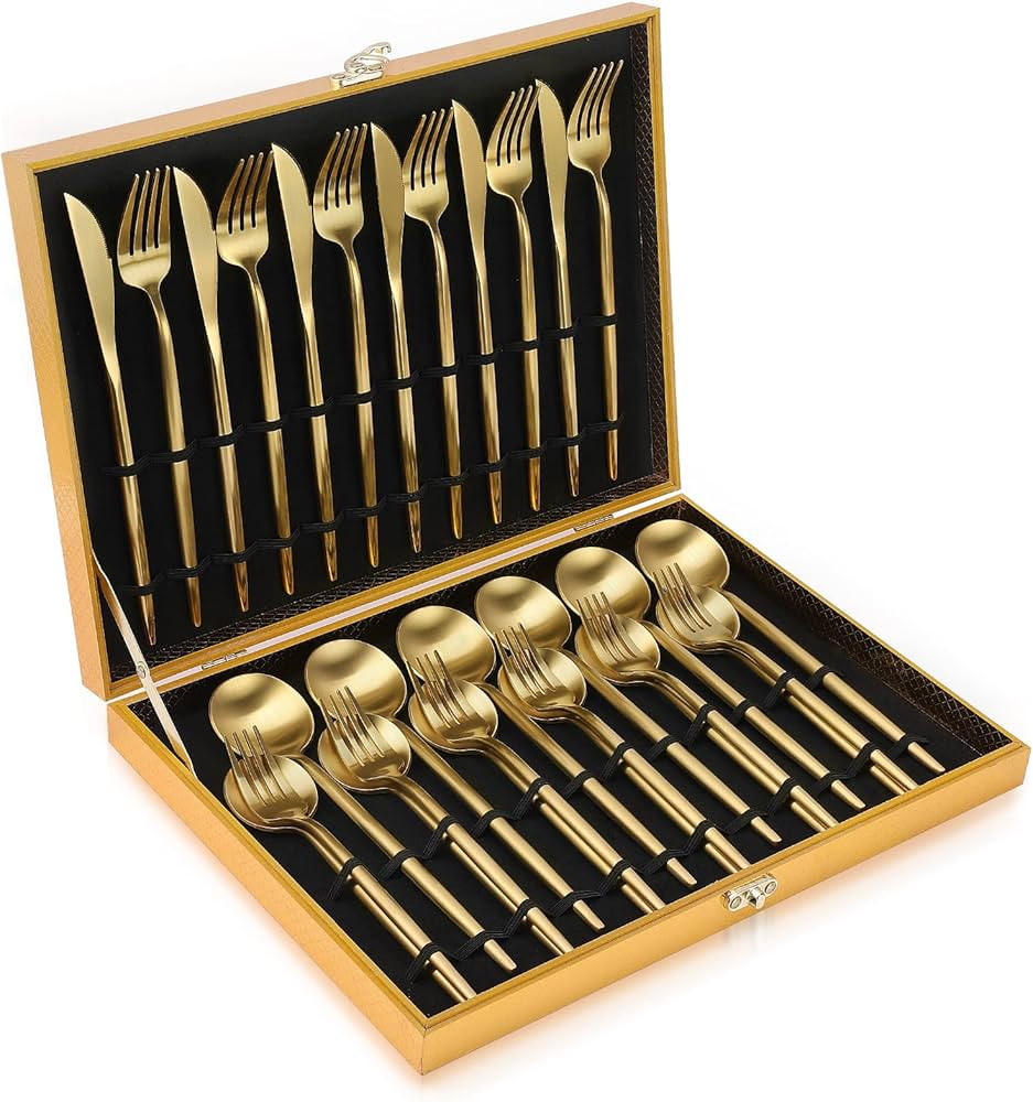 Matte Gold Silverware Set, OGORI 30-Piece Food Grade Stainless Steel Gold Flatware Set, Kitchen U... | Amazon (US)
