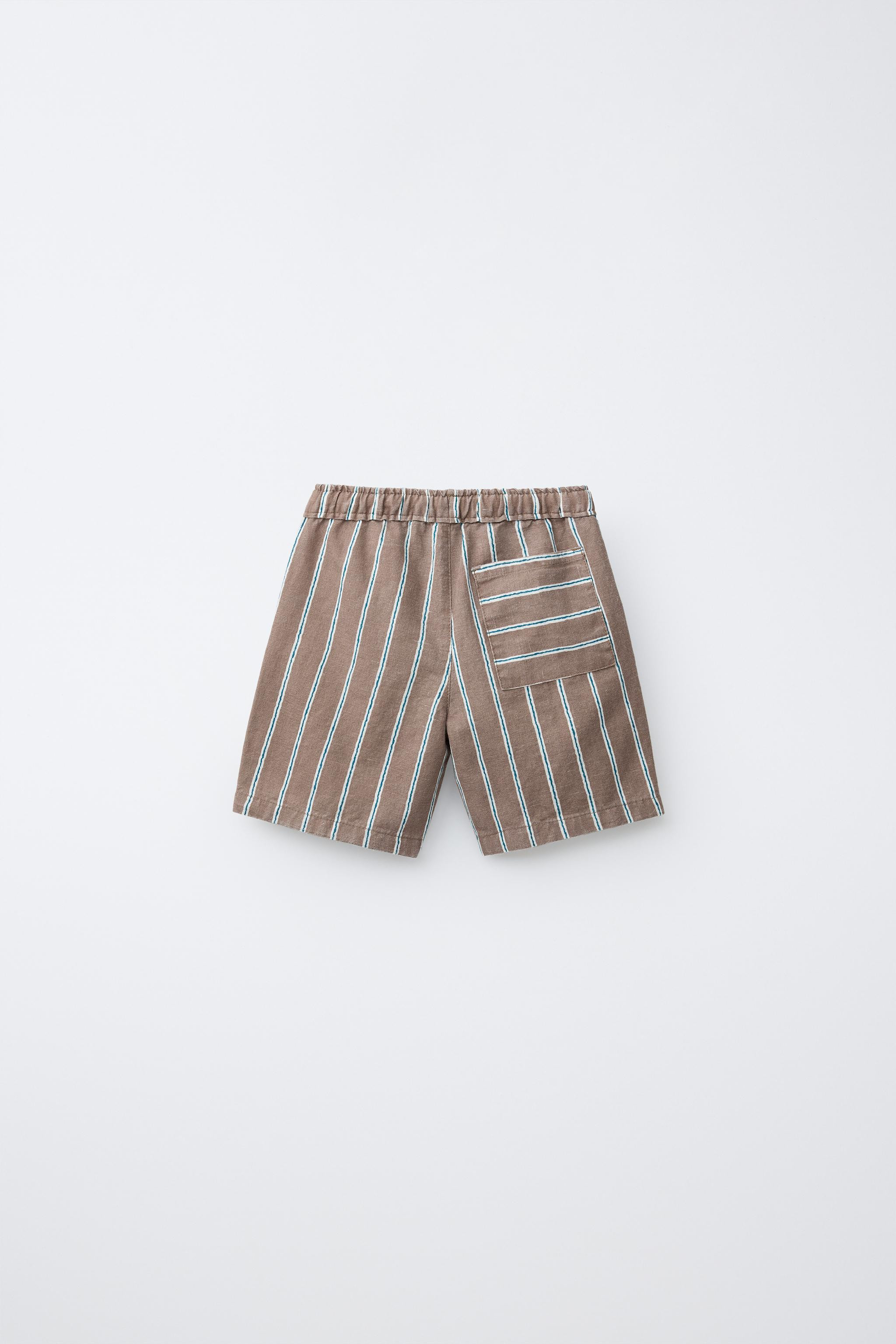 STRIPED COTTON AND LINEN SHORTS | Zara US