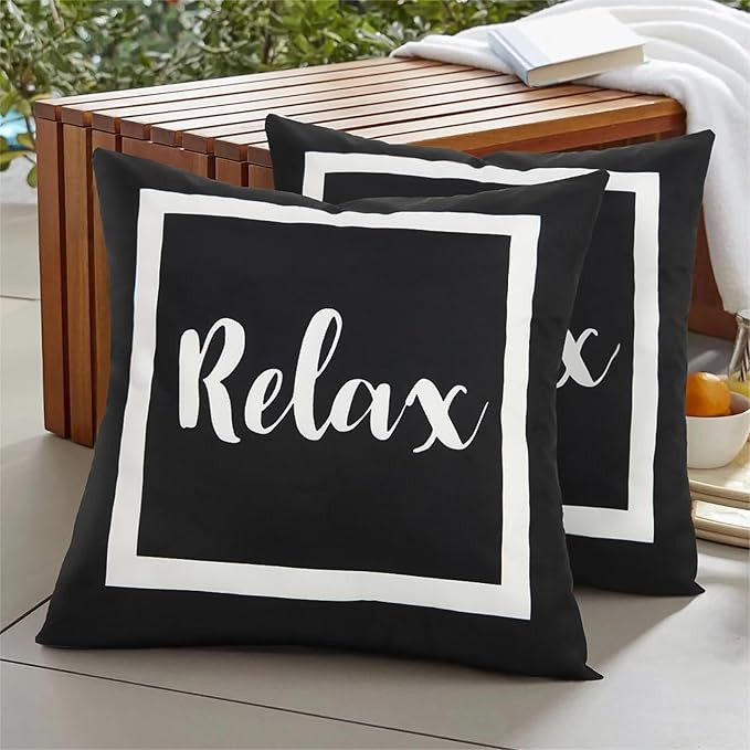 Adabana Outdoor Waterproof Throw Pillow Covers 18x18 Inches Set of 2 Black and White Pillows Cove... | Amazon (US)