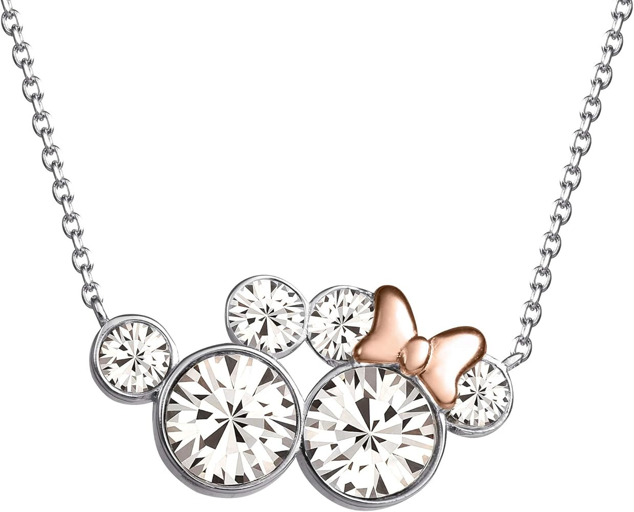 Disney Mickey and Minnie Mouse Jewelry, Two Tone Crystal Necklace, Silver Plated, Pink Plated Nec... | Amazon (US)
