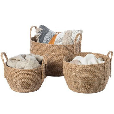 Vintiquewise Decorative Round Wicker Woven Rope Storage Blanket Basket with Braided Handles - Set of 3 | Target