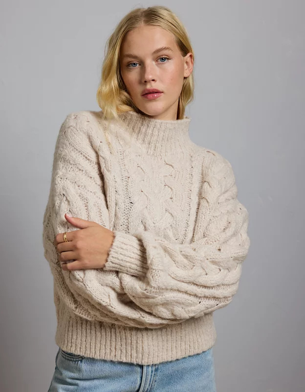 AE77 Premium Shrunken Cocoon Mock Neck Sweater | American Eagle Outfitters (US & CA)