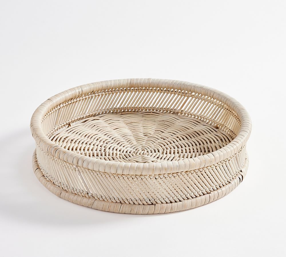 Eden Woven Tray. Round, White Wash | Pottery Barn (US)