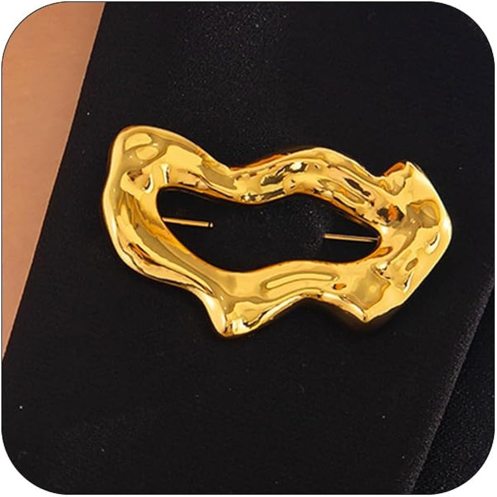 Gold Statement Simple Hollow Brooch Pin for Women, Vintage Unique Hammered Irregular Geometric Br... | Amazon (US)
